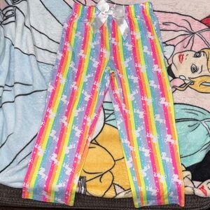 Girls' Rainbow Stripe Unicorn Pajama Bottoms with Satin Bow. Stretchy& comfy!